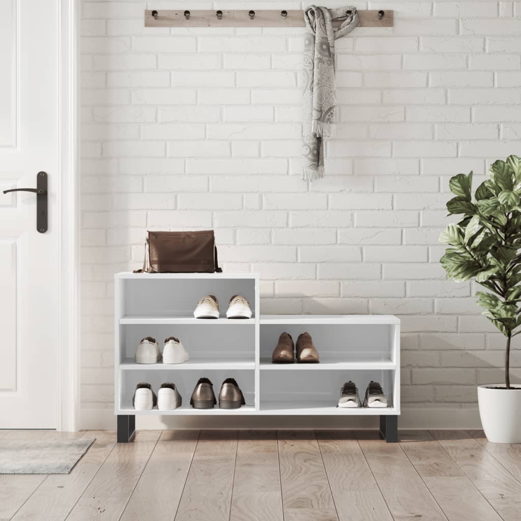 Shoe Cabinet High Gloss White 102x36x60 cm Engineered Wood - Tyrell & Tyrell