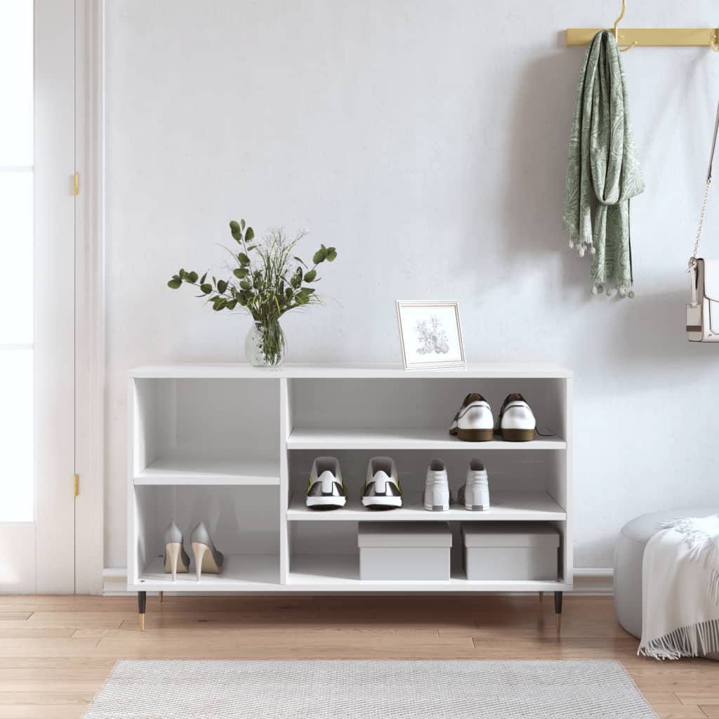 Shoe Cabinet High Gloss White 102x36x60 cm Engineered Wood - R and M Furniture