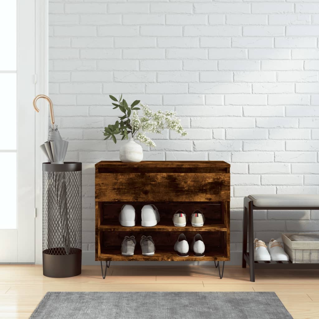 Shoe Cabinet Smoked Oak 70x36x60 cm Engineered Wood - Tyrell & Tyrell