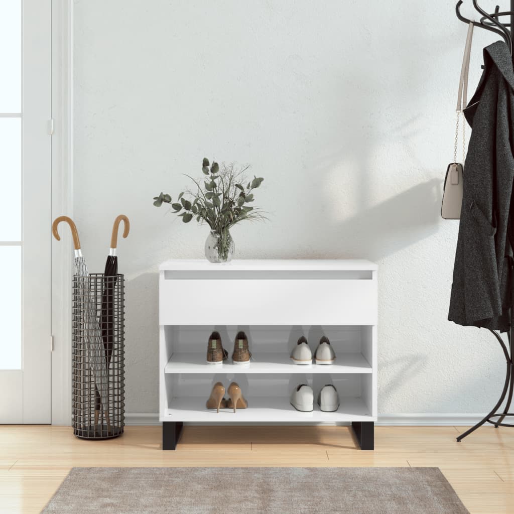 Shoe Cabinet High Gloss White 70x36x60 cm Engineered Wood - Design Hut