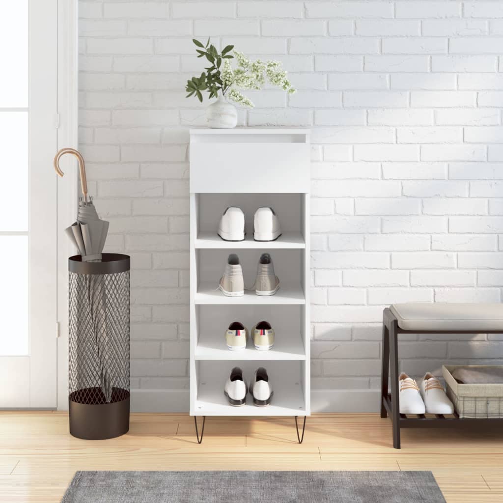 Shoe Cabinet High Gloss White 40x36x105 cm Engineered Wood - Tyrell & Tyrell