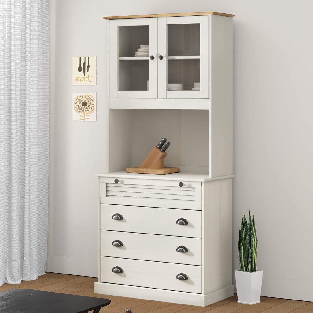 Highboard VIGO White 80x40x176 cm Solid Wood Pine - Unbeatable Bargains