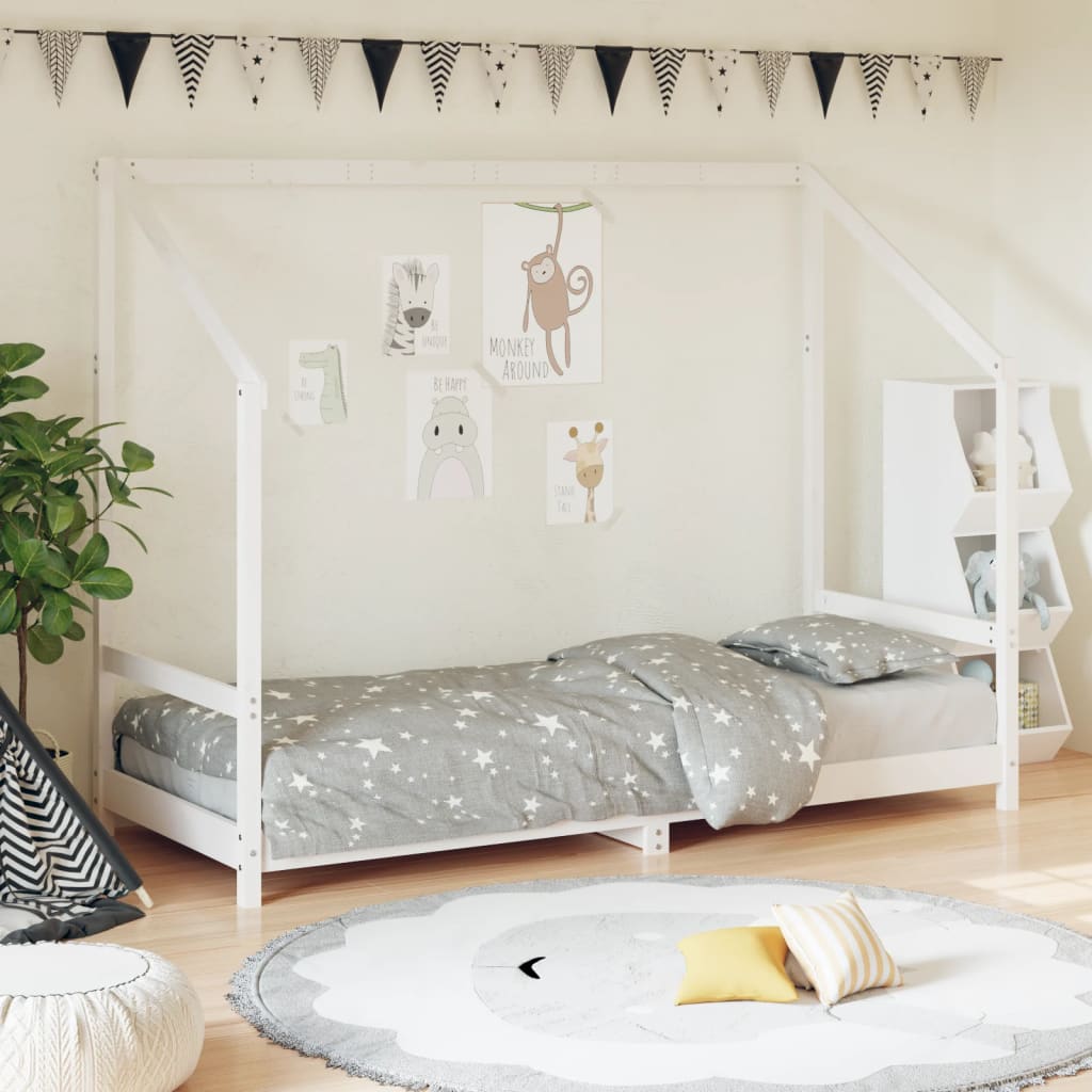 Kids Bed Frame White 80x200cm Solid Wood Pine - Sid & Sam