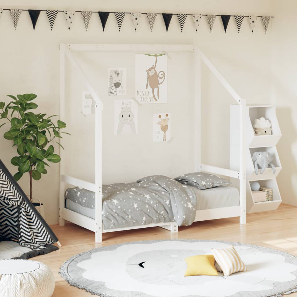 Kids Bed Frame White 70x140cm Solid Wood Pine - Style and Chic