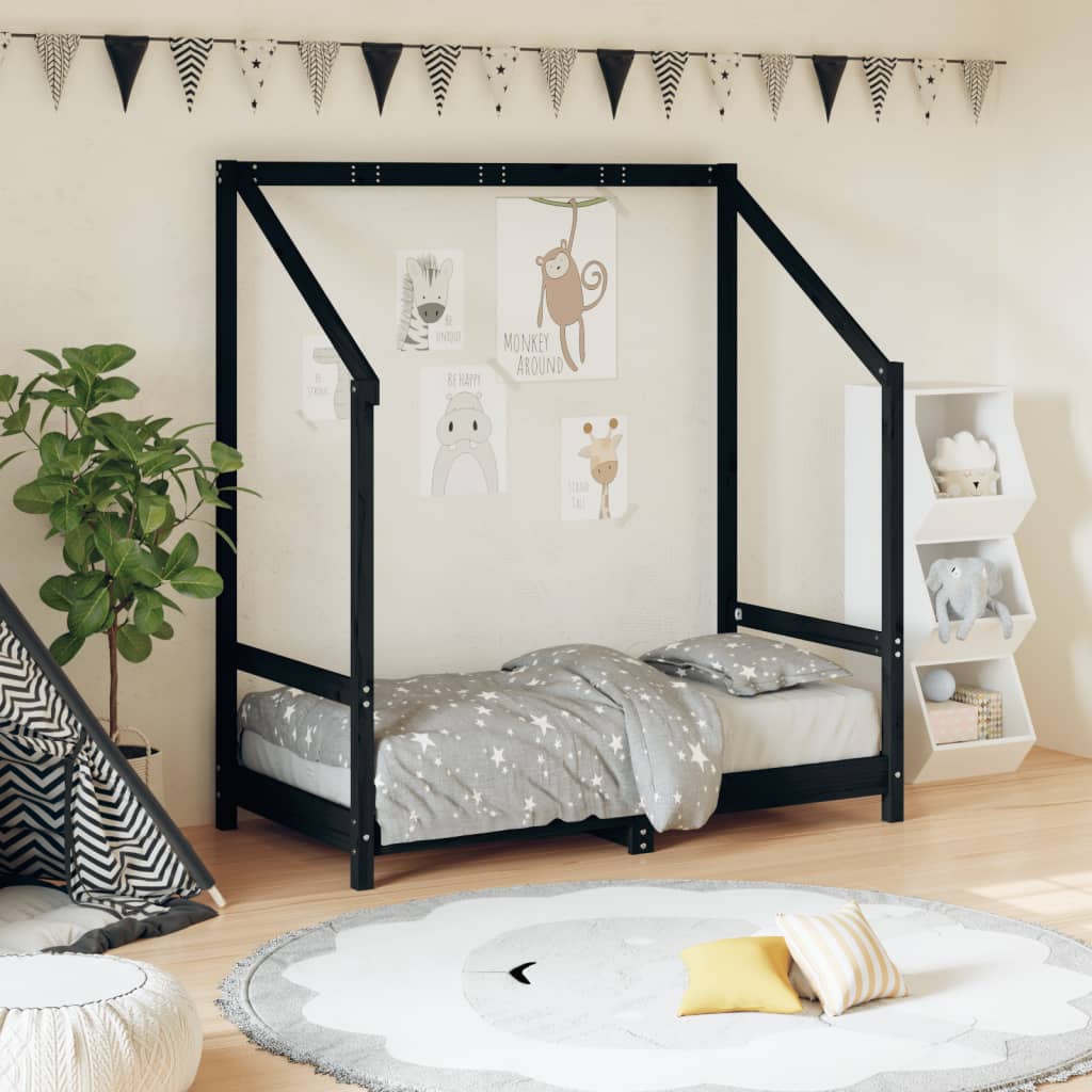 Kids Bed Frame Black 70x140cm Solid Wood Pine - Merkel Designers