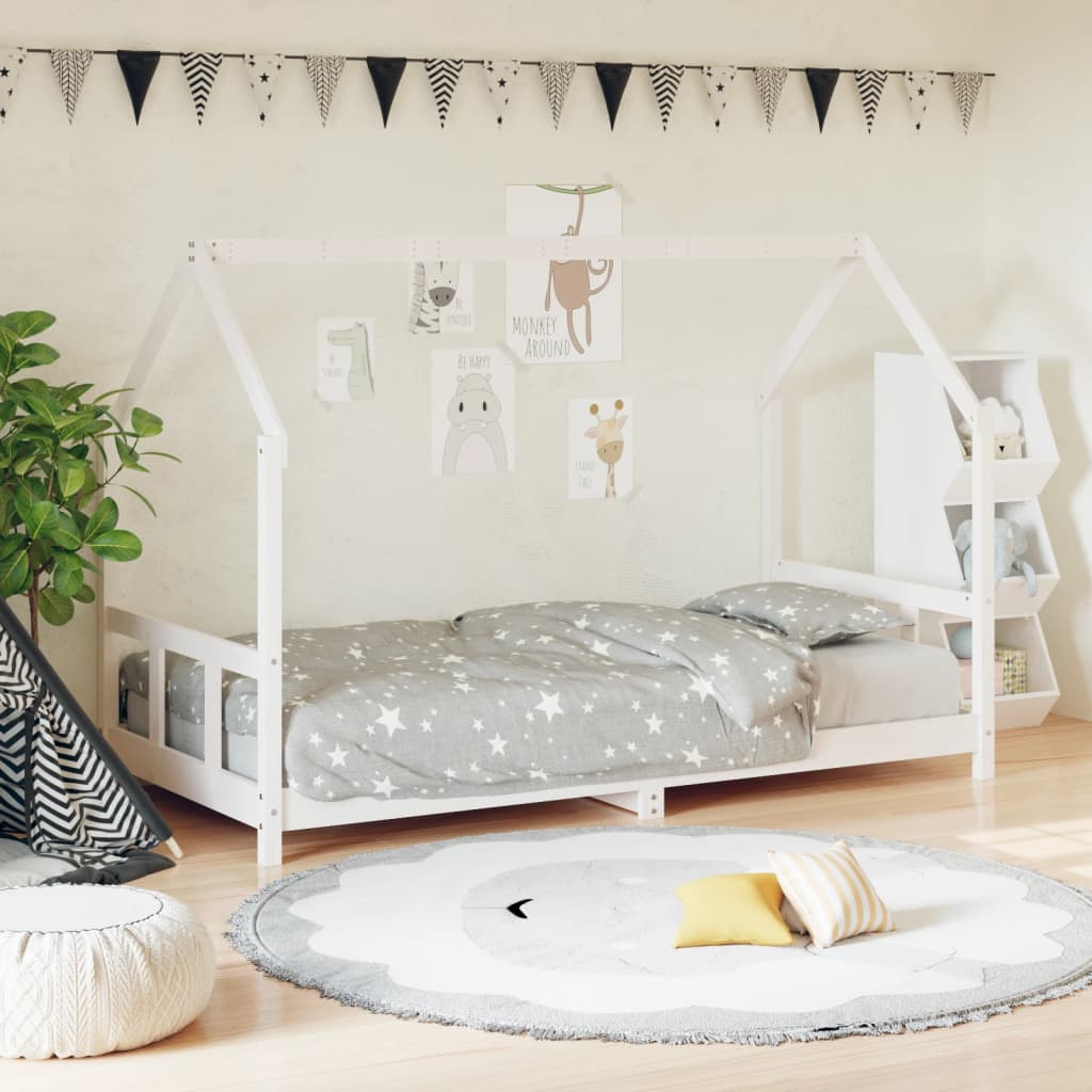Kids Bed Frame White 90x200cm Solid Wood Pine - All Things Good