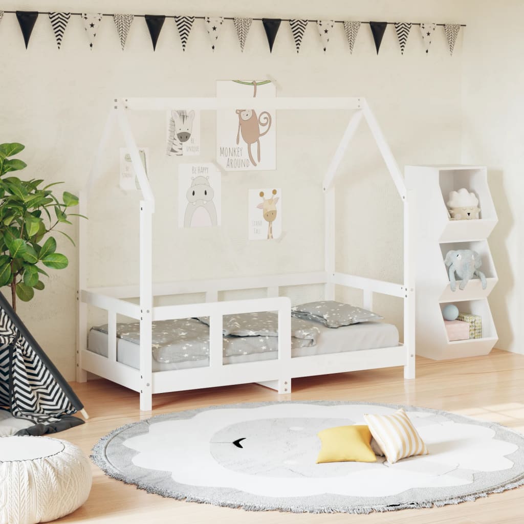 Kids Bed Frame White 70x140cm Solid Wood Pine - Merkel Designers