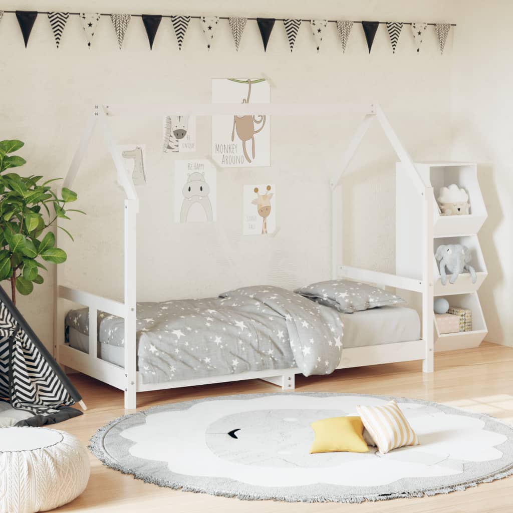 Kids Bed Frame White 80x160cm Solid Wood Pine - All Things Good