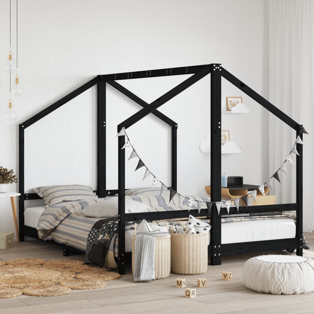 Kids Bed Frame Black 2x80x200cm Solid Wood Pine - Merlin Deals