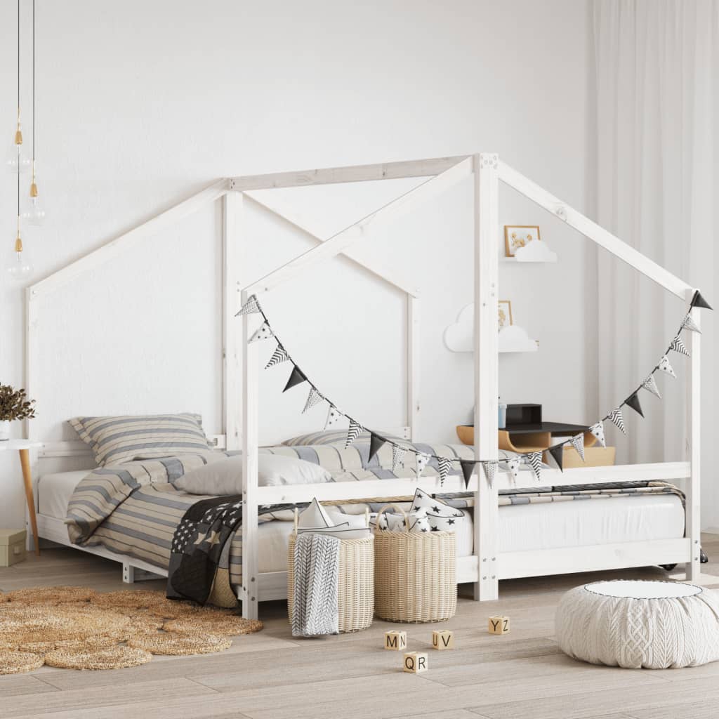 Kids Bed Frame White 2x90x200cm Solid Wood Pine - All Things Good