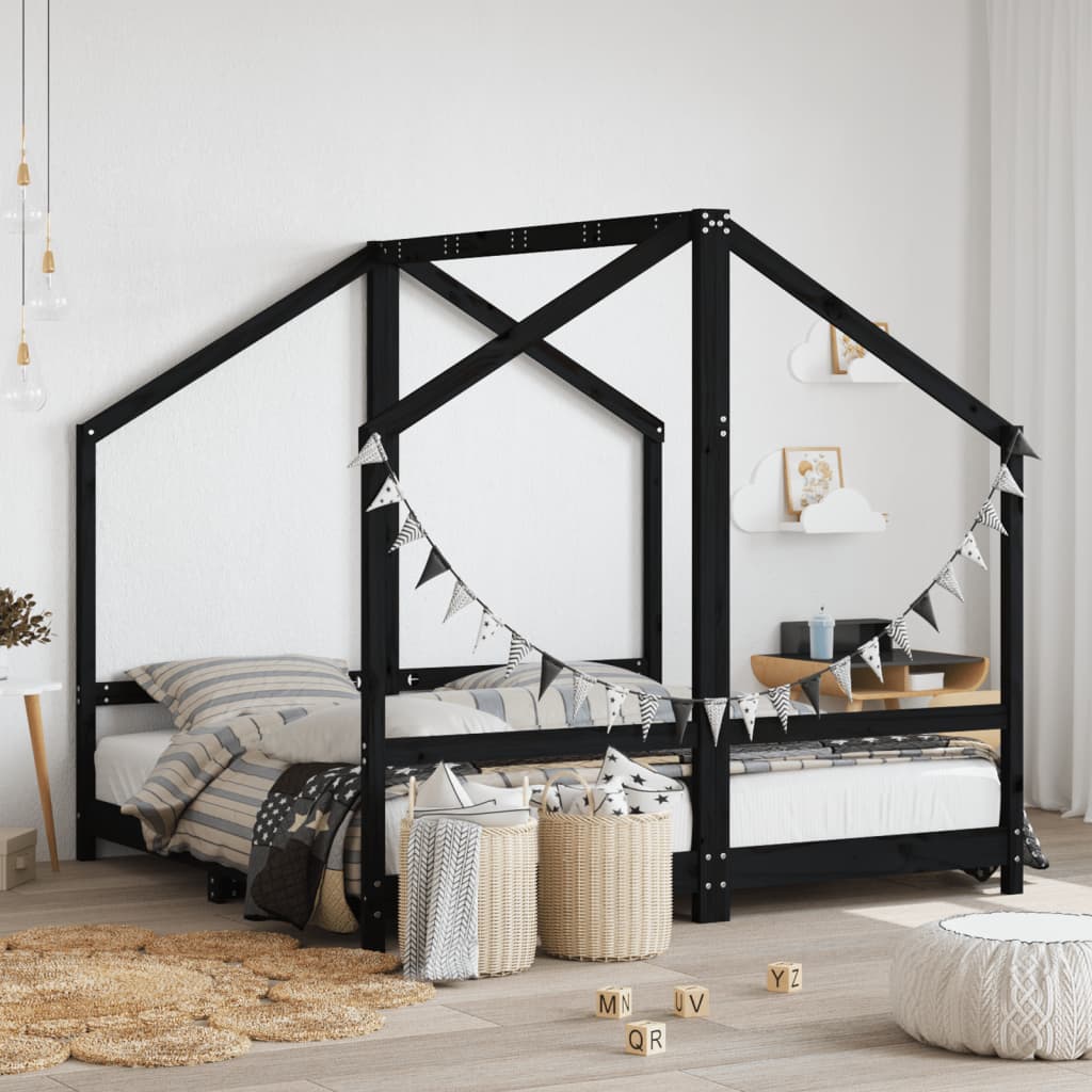 Kids Bed Frame Black 2x80x160cm Solid Wood Pine - Sid & Sam
