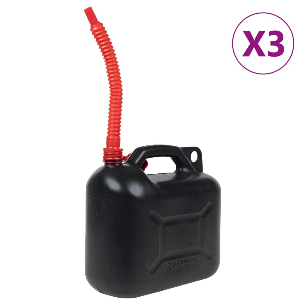 Fuel Can with Flexible Spout 3 Pieces Black 10 L Plastic - Sid & Sam