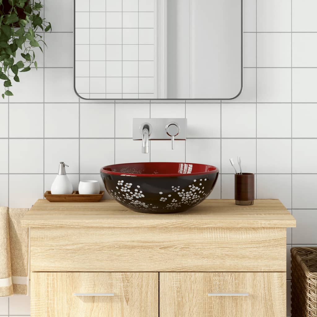 Countertop Basin Black and Red Round Î 41x14 cm Ceramic - Sid & Sam
