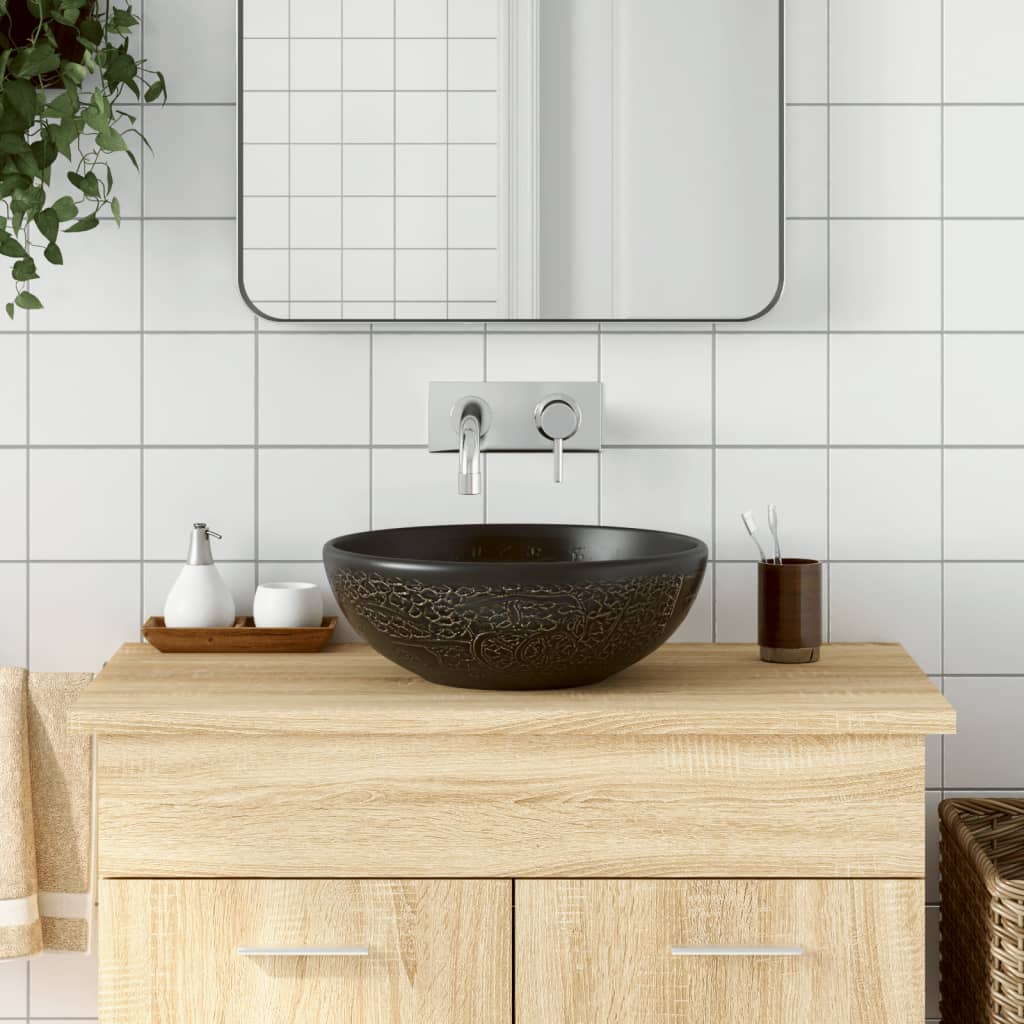Countertop Basin Black Round Î 41x14 cm Ceramic - Sid & Sam