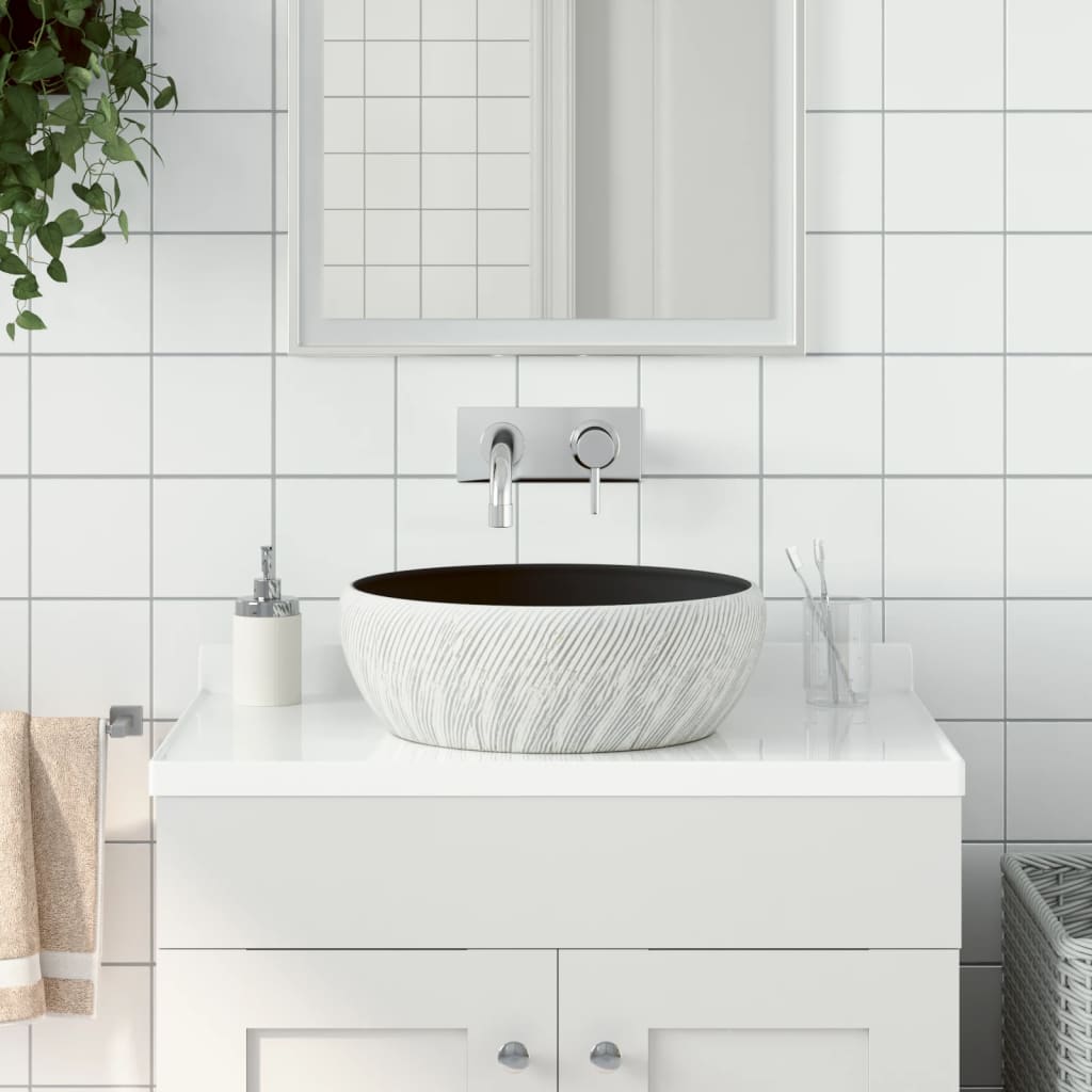 Countertop Basin Black and Grey Round Î 41x14 cm Ceramic - Millennium Furniture