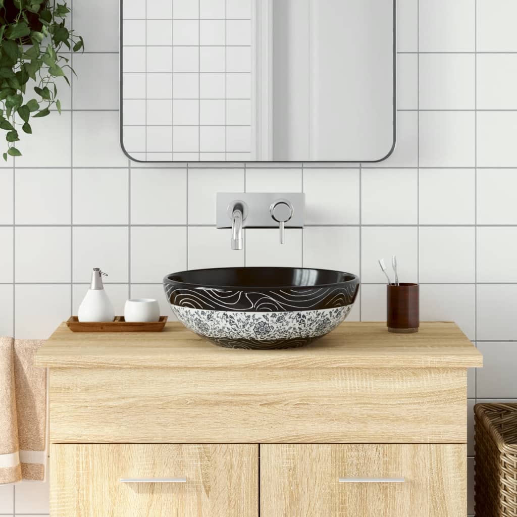Countertop Basin Black and Blue Round Î 41x14 cm Ceramic - Millennium Furniture