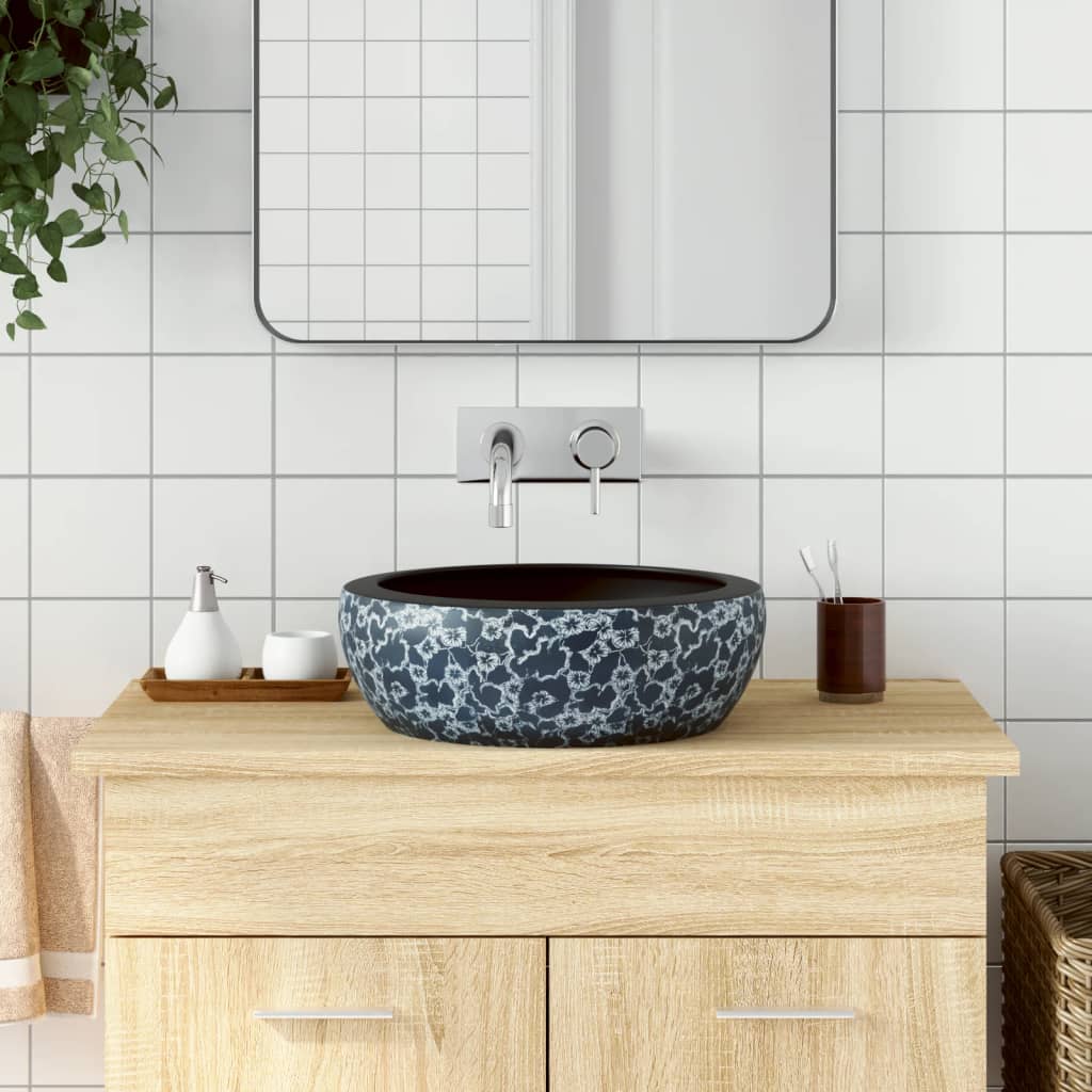 Countertop Basin Black and Blue Round Î 41x14 cm Ceramic - Tyrell & Tyrell