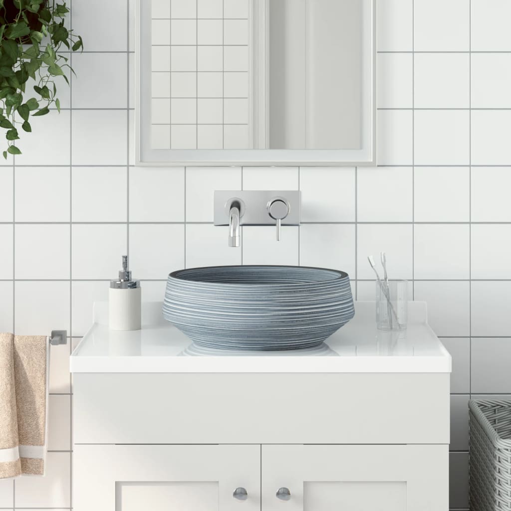 Countertop Basin Grey Round Î 41x14 cm Ceramic - Sid & Sam