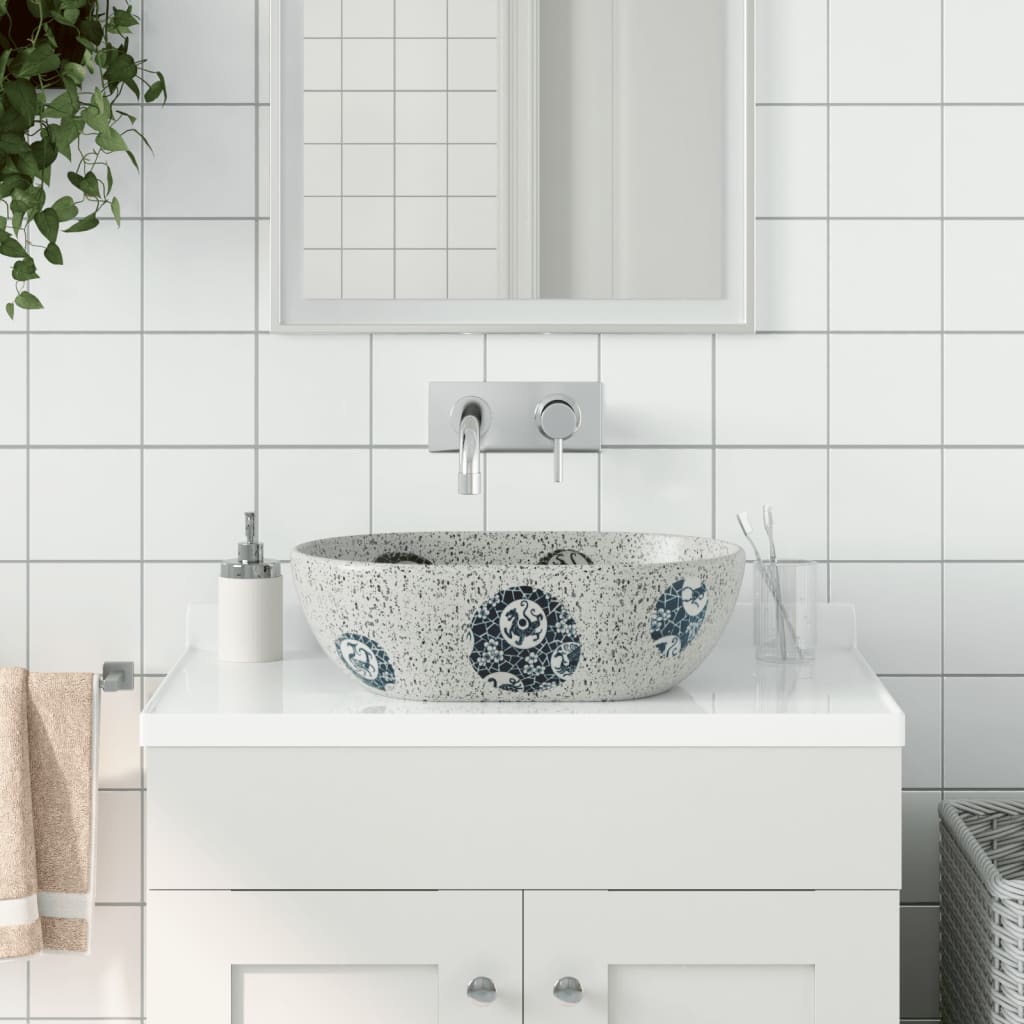 Countertop Basin Grey and Blue Oval 47x33x13 cm Ceramic - Tyrell & Tyrell