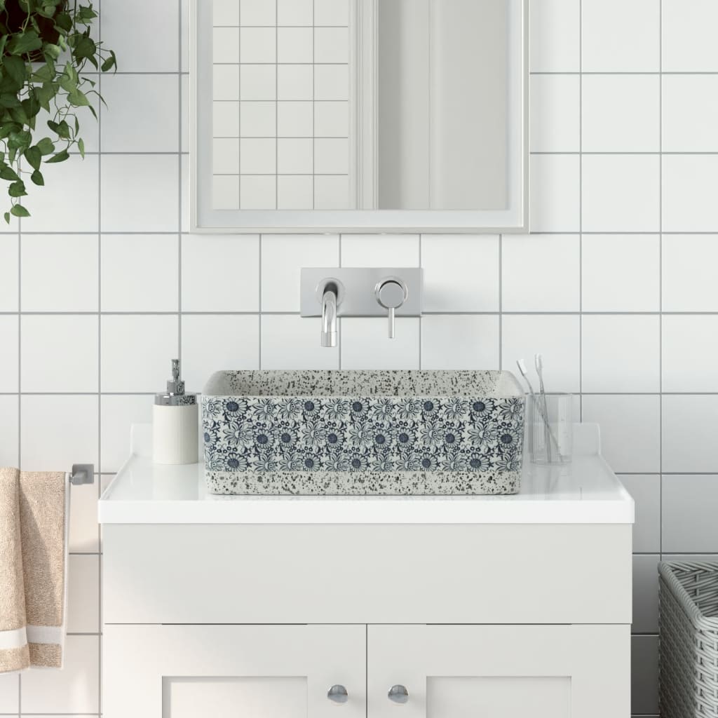 Countertop Basin Grey and Blue Rectangular 46x35.5x13 cm Ceramic - Merkel Designers