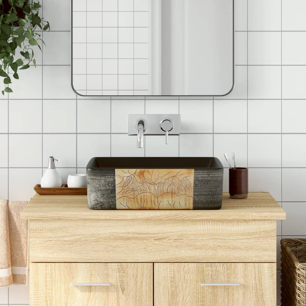 Countertop Basin Black and Brown Rectangular 46x35.5x13 cm Ceramic - Discount Dealers