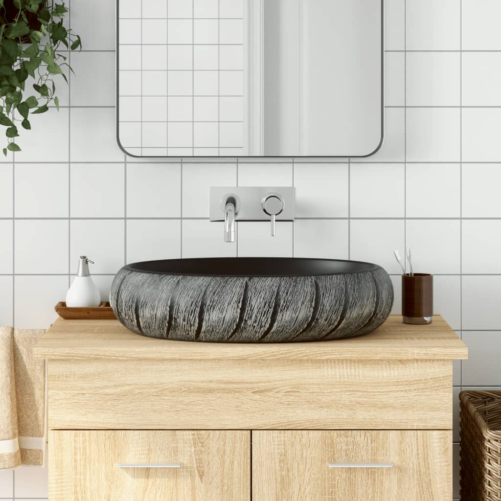Countertop Basin Black and Grey Oval 59x40x15 cm Ceramic - All Things Good