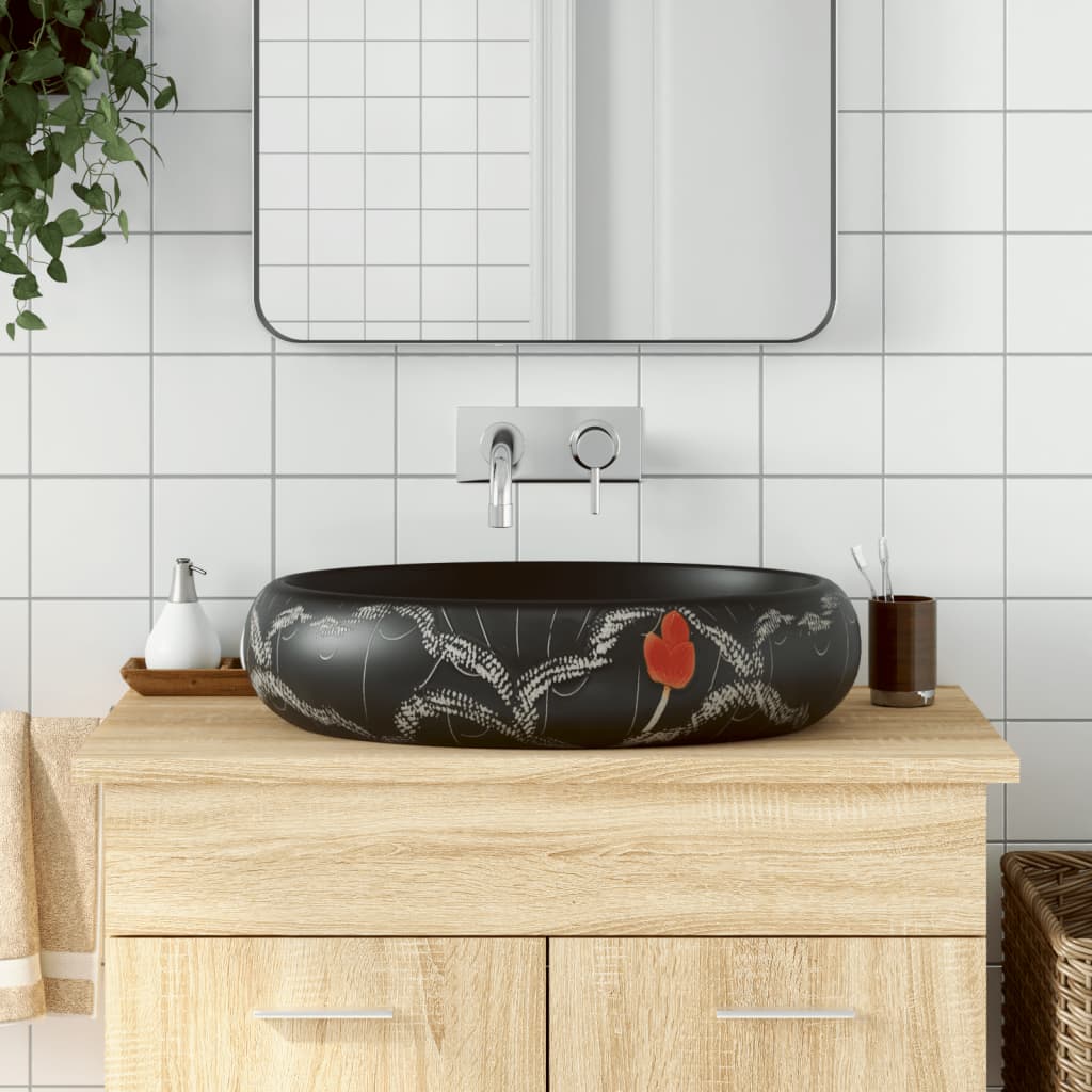 Countertop Basin Black Oval 59x40x15 cm Ceramic - All Things Good