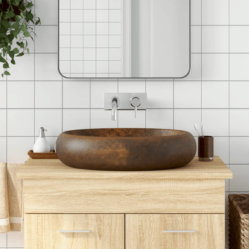 Countertop Basin Brown Oval 59x40x15 cm Ceramic - Tyrell & Tyrell