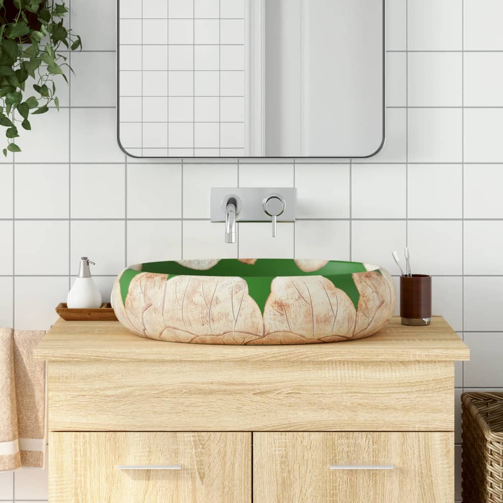 Countertop Basin Green and Brown Oval 59x40x15 cm Ceramic - The Home Maker