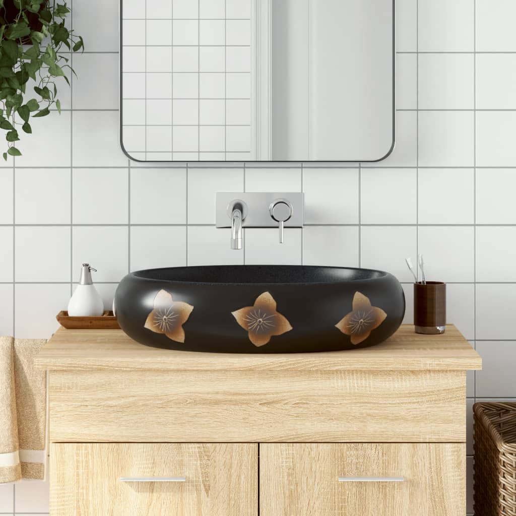 Countertop Basin Black and Blue Oval 59x40x15 cm Ceramic - Discount Dealers