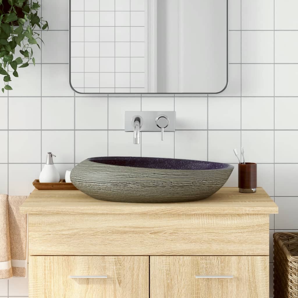 Countertop Basin Purple and Grey Oval 59x40x14 cm Ceramic - Tyrell & Tyrell