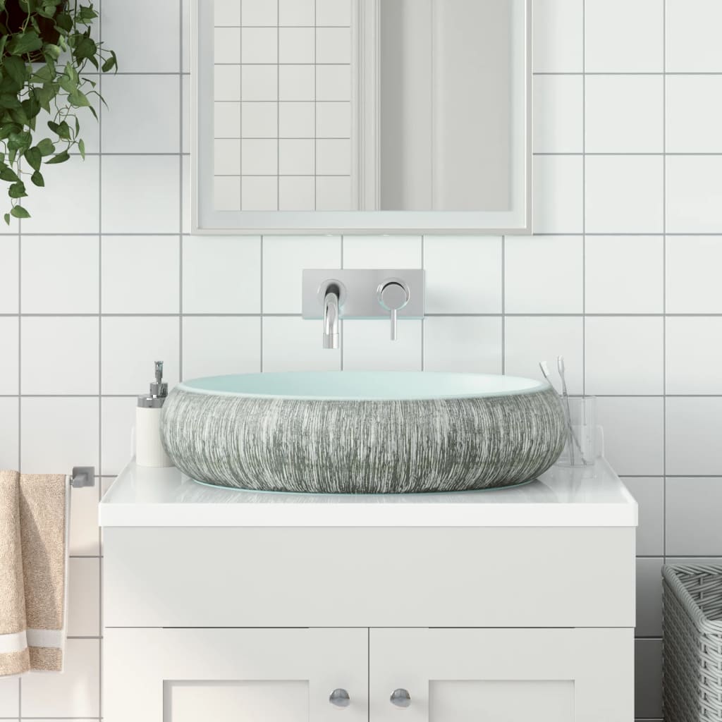 Countertop Basin Grey and Blue Oval 59x40x15 cm Ceramic - Merkel Designers