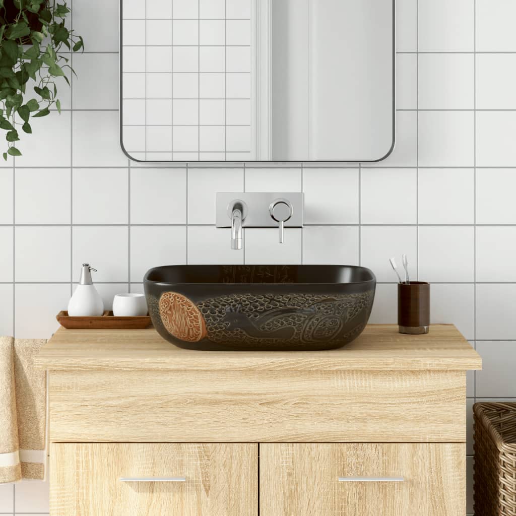 Countertop Basin Black Rectangular 48x37.5x13.5 cm Ceramic - Millennium Furniture