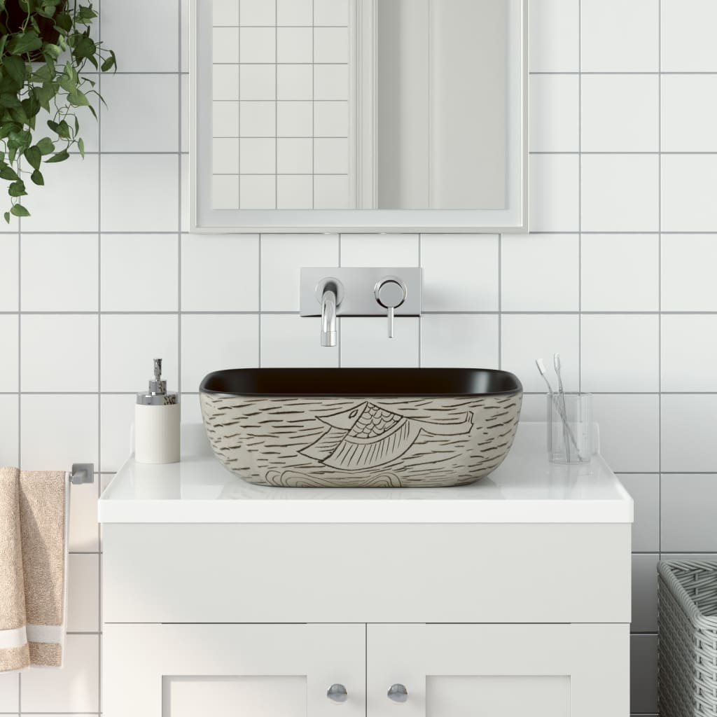 Countertop Basin Grey and Black Rectangular 48x37.5x13.5 cm Ceramic - Discount Dealers