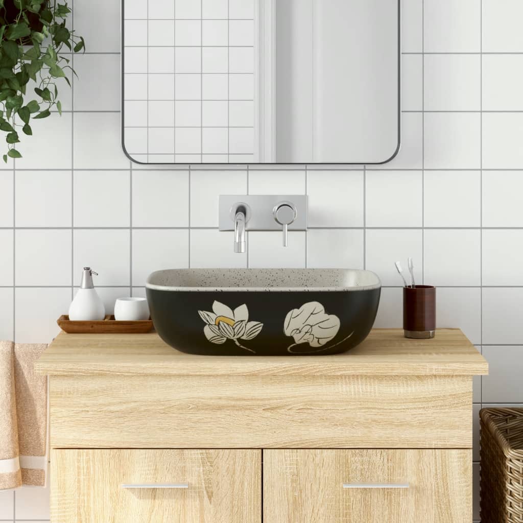 Countertop Basin Grey and Black Rectangular 48x37.5x13.5 cm Ceramic - Sid & Sam