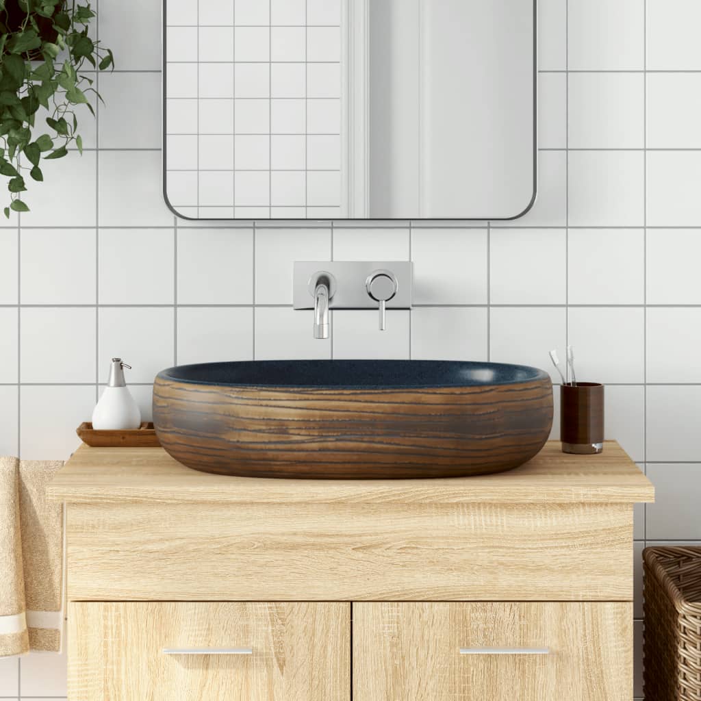 Countertop Basin Brown and Blue Oval 59x40x14 cm Ceramic - Sid & Sam