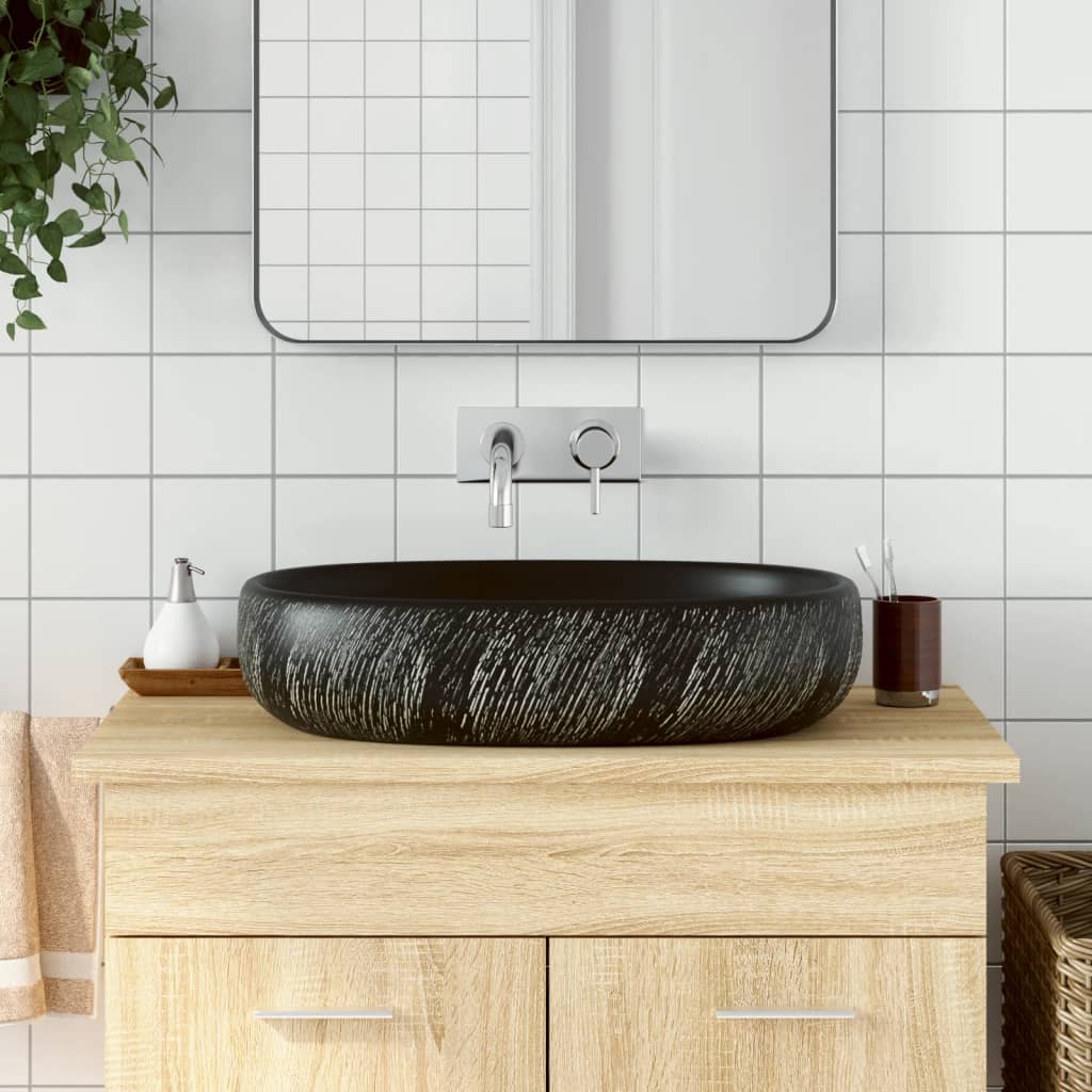 Countertop Basin Black Oval 59x40x14 cm Ceramic - Sid & Sam