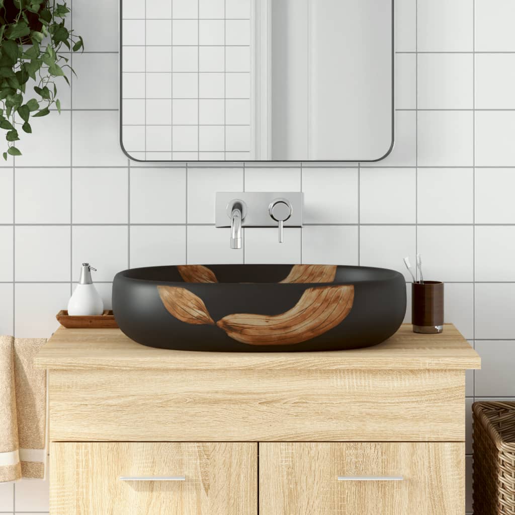 Countertop Basin Black Oval 59x40x14 cm Ceramic - Style and Chic