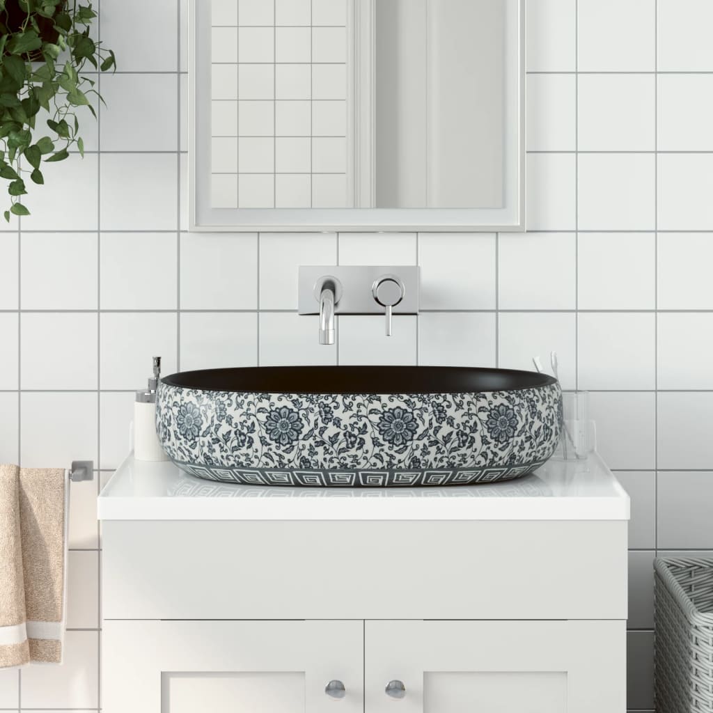 Countertop Basin Black and Blue Oval 59x40x14 cm Ceramic - Tyrell & Tyrell