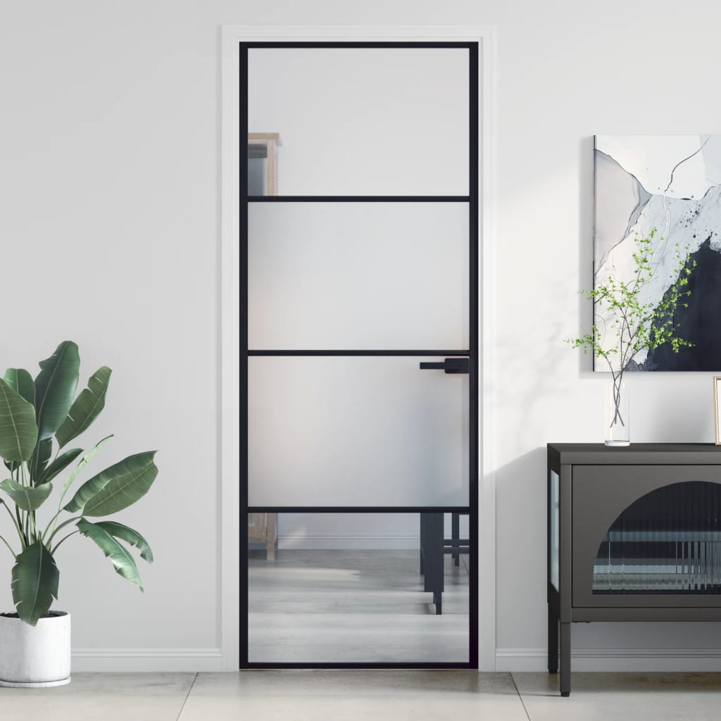 Interior Door Slim Black 76x201.5 cm Tempered Glass and Aluminium - Merkel Designers