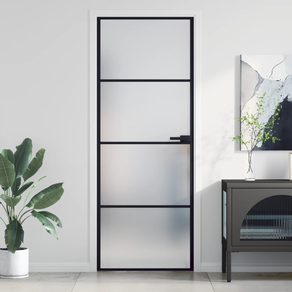 Interior Door Slim Black 76x201.5 cm Tempered Glass and Aluminium - Brittle & Co
