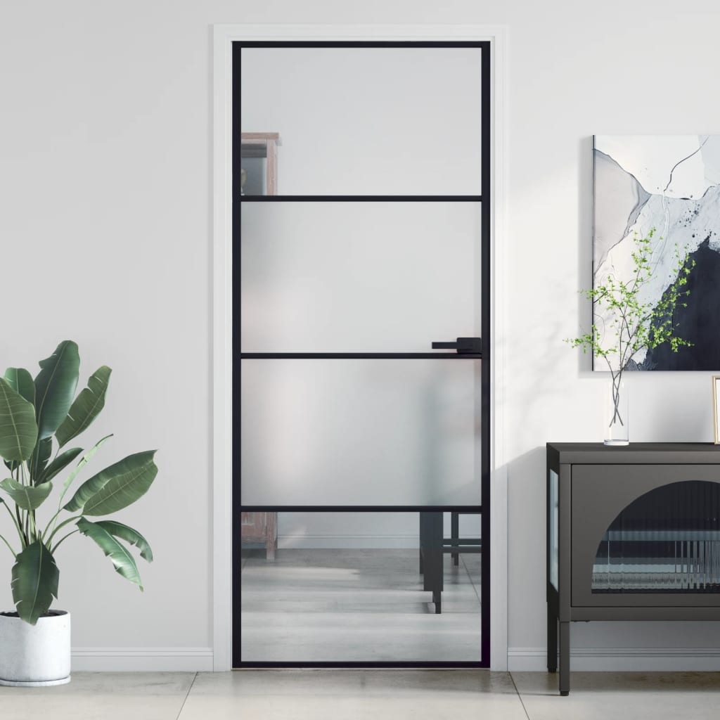 Interior Door Slim Black 83x201.5 cm Tempered Glass and Aluminium - Millennium Furniture