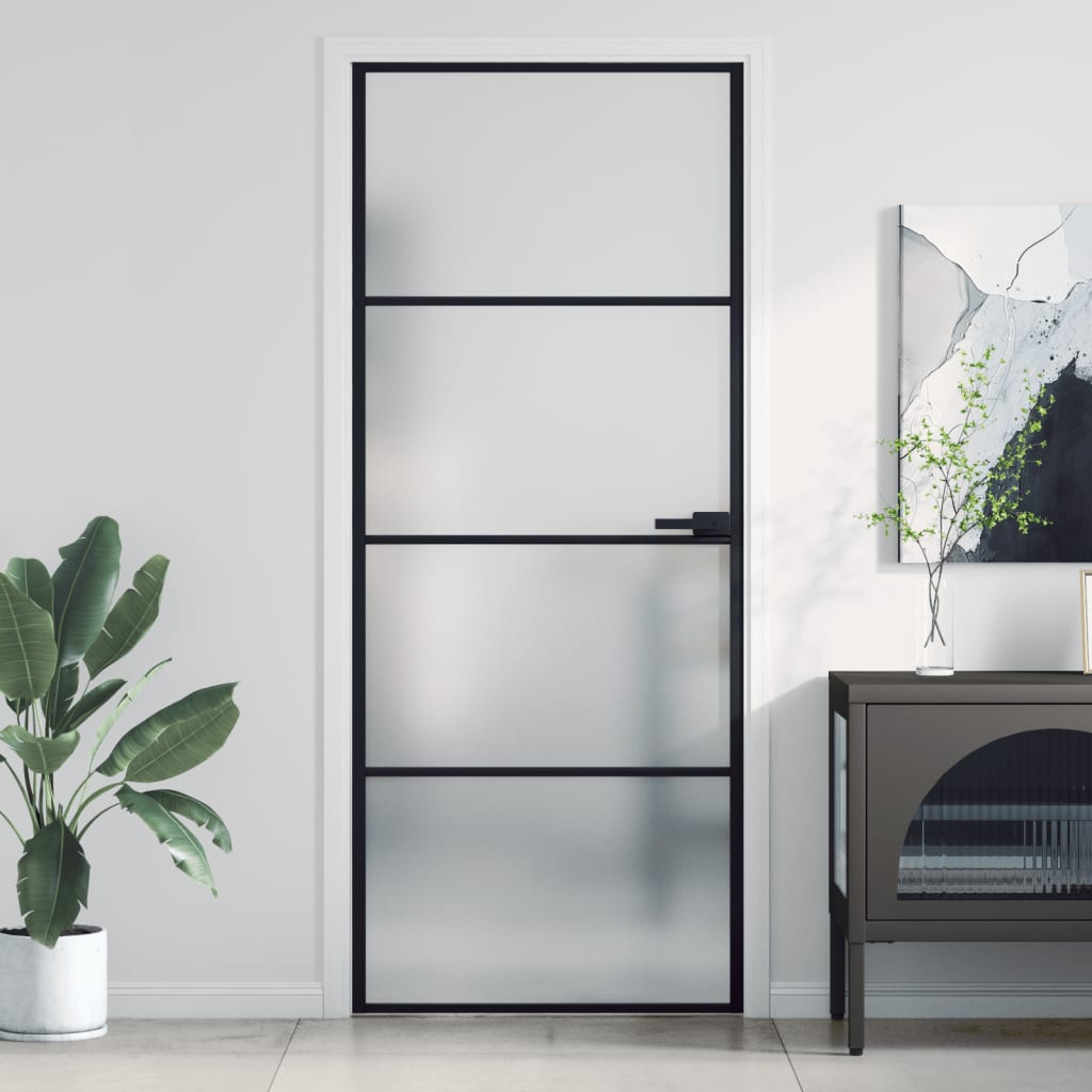 Interior Door Slim Black 83x201.5 cm Tempered Glass and Aluminium - Style and Chic