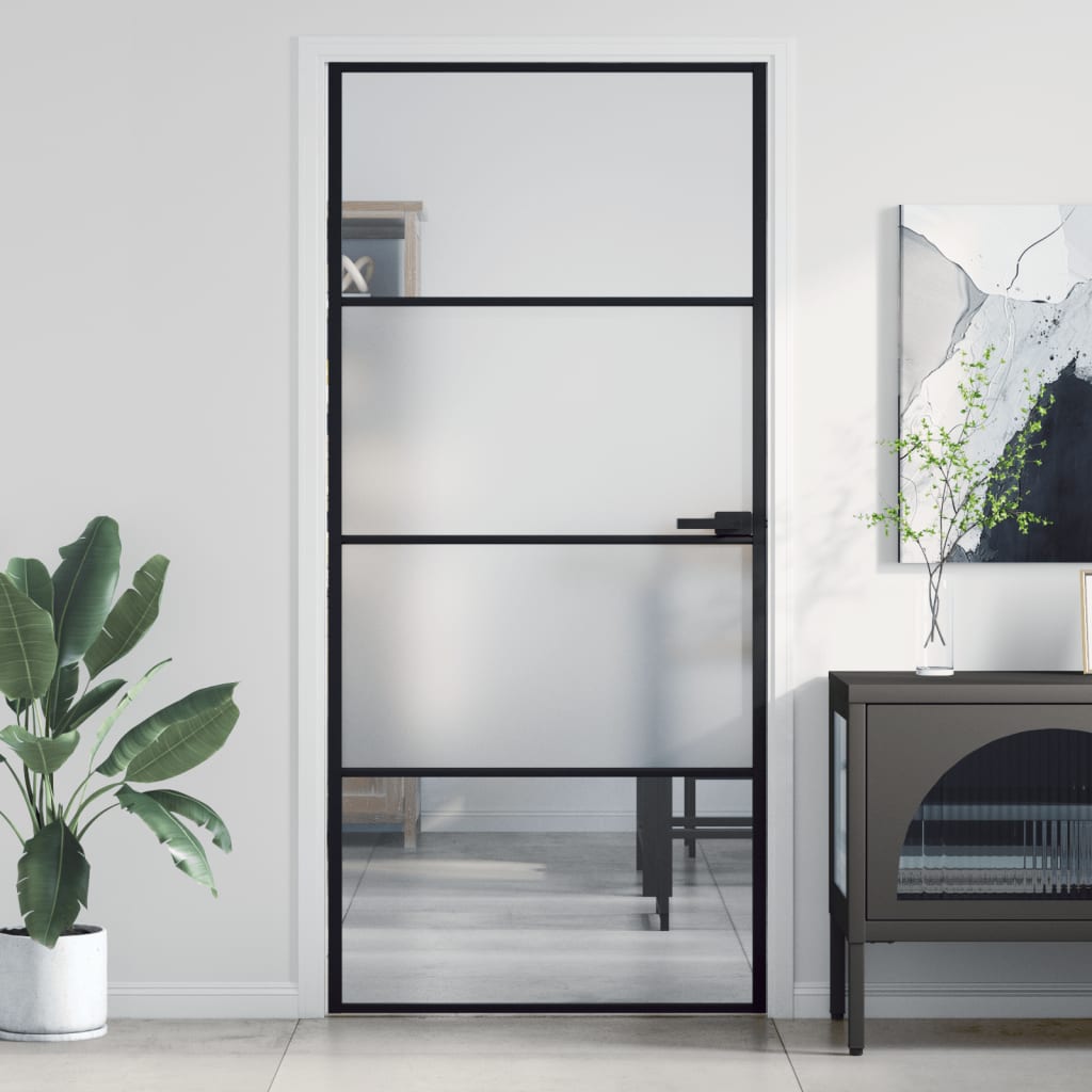 Interior Door Slim Black 93x201.5 cm Tempered Glass and Aluminium - Brittle & Co