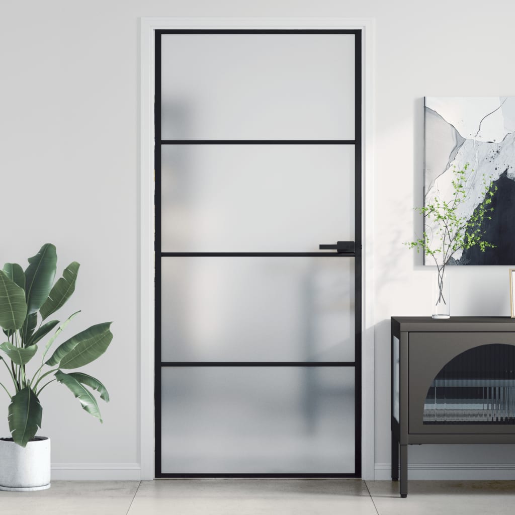 Interior Door Slim Black 93x201.5 cm Tempered Glass and Aluminium - Merlin Deals