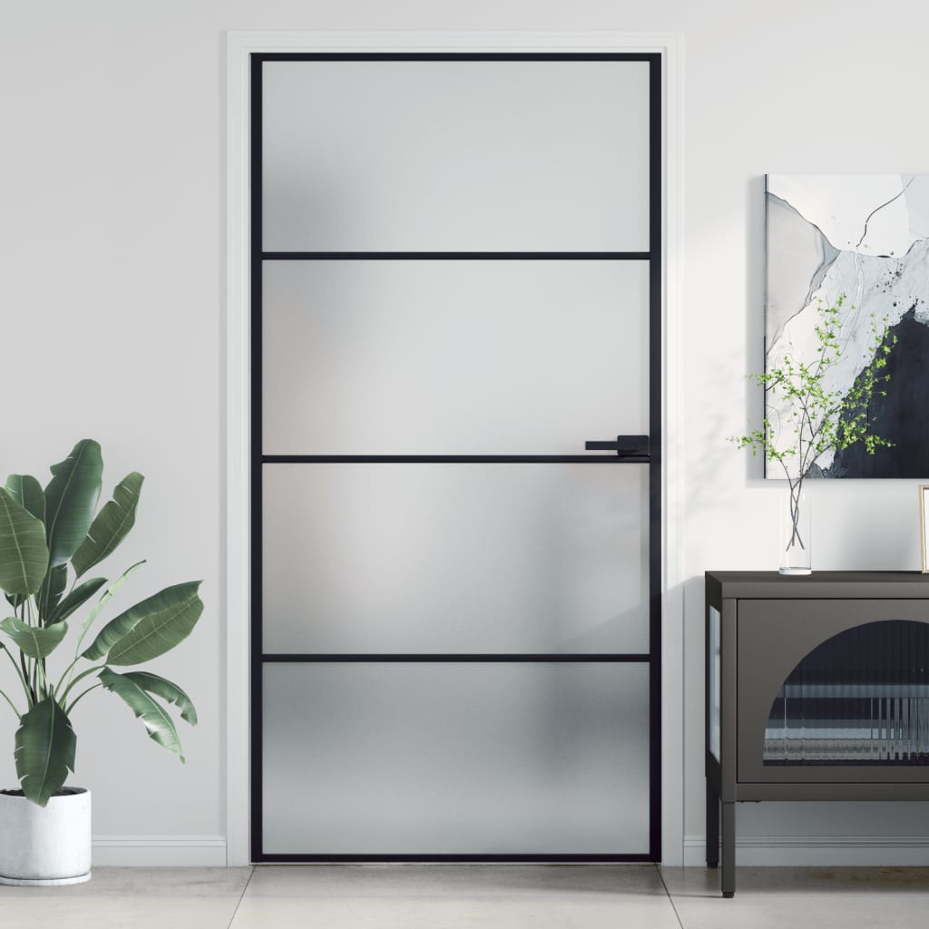 Interior Door Slim Black 102.5x201.5 cm Tempered Glass and Aluminium - Merlin Deals