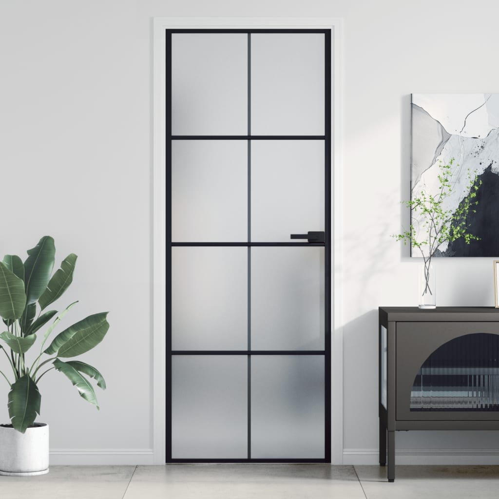 Interior Door Slim Black 76x201.5 cm Tempered Glass and Aluminium - Casper Homes