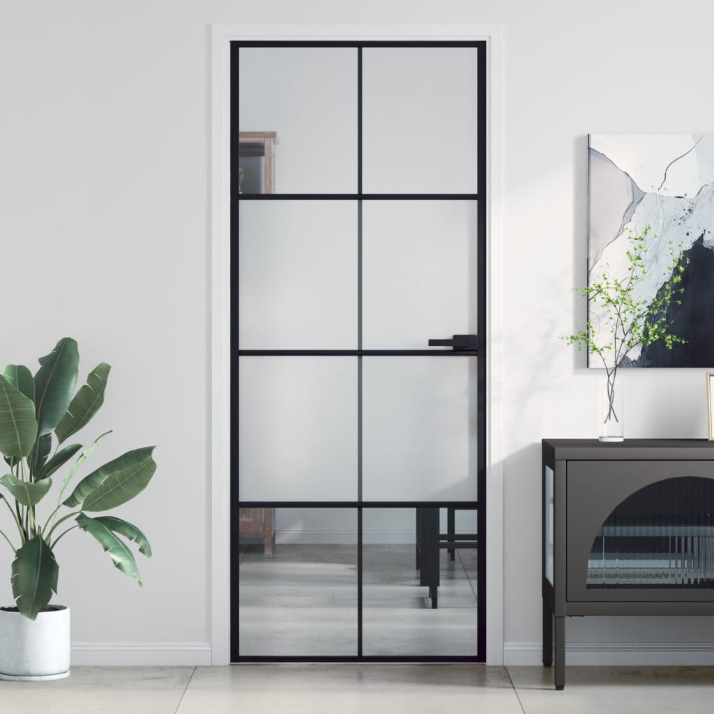 Interior Door Slim Black 83x201.5 cm Tempered Glass and Aluminium - Millennium Furniture