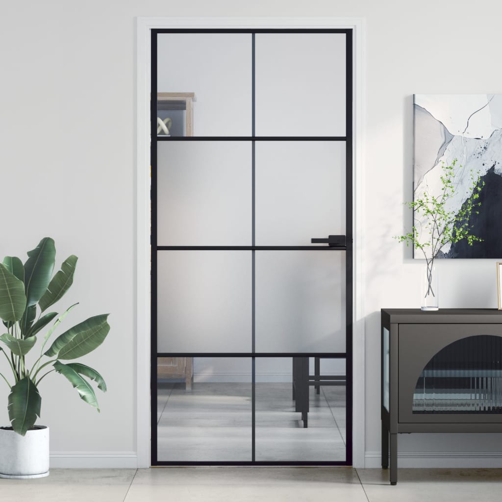 Interior Door Slim Black 93x201.5 cm Tempered Glass and Aluminium - Sid & Sam