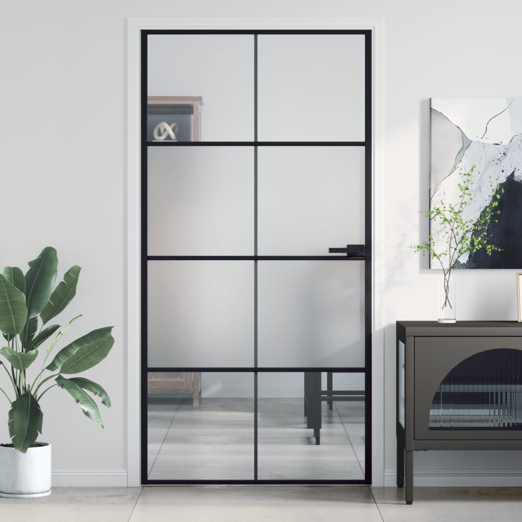 Interior Door Slim Black 102.5x201.5 cm Tempered Glass and Aluminium - Millennium Furniture